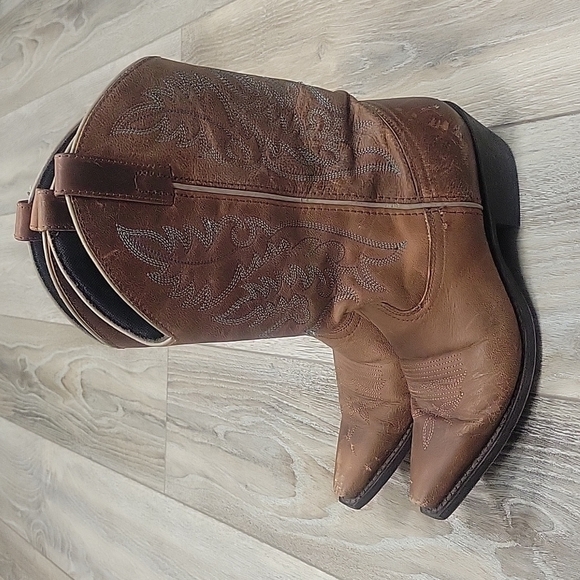 Laredo Brown with Blue Embroidery Tremaine 11" Leather Cowboy Boots 7 1/2 - Picture 7 of 10